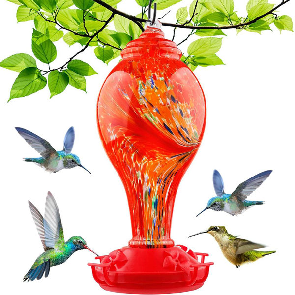 Arlmont & Co. Glass Hummingbird Feeder With Plastic Base, Hummingbird
